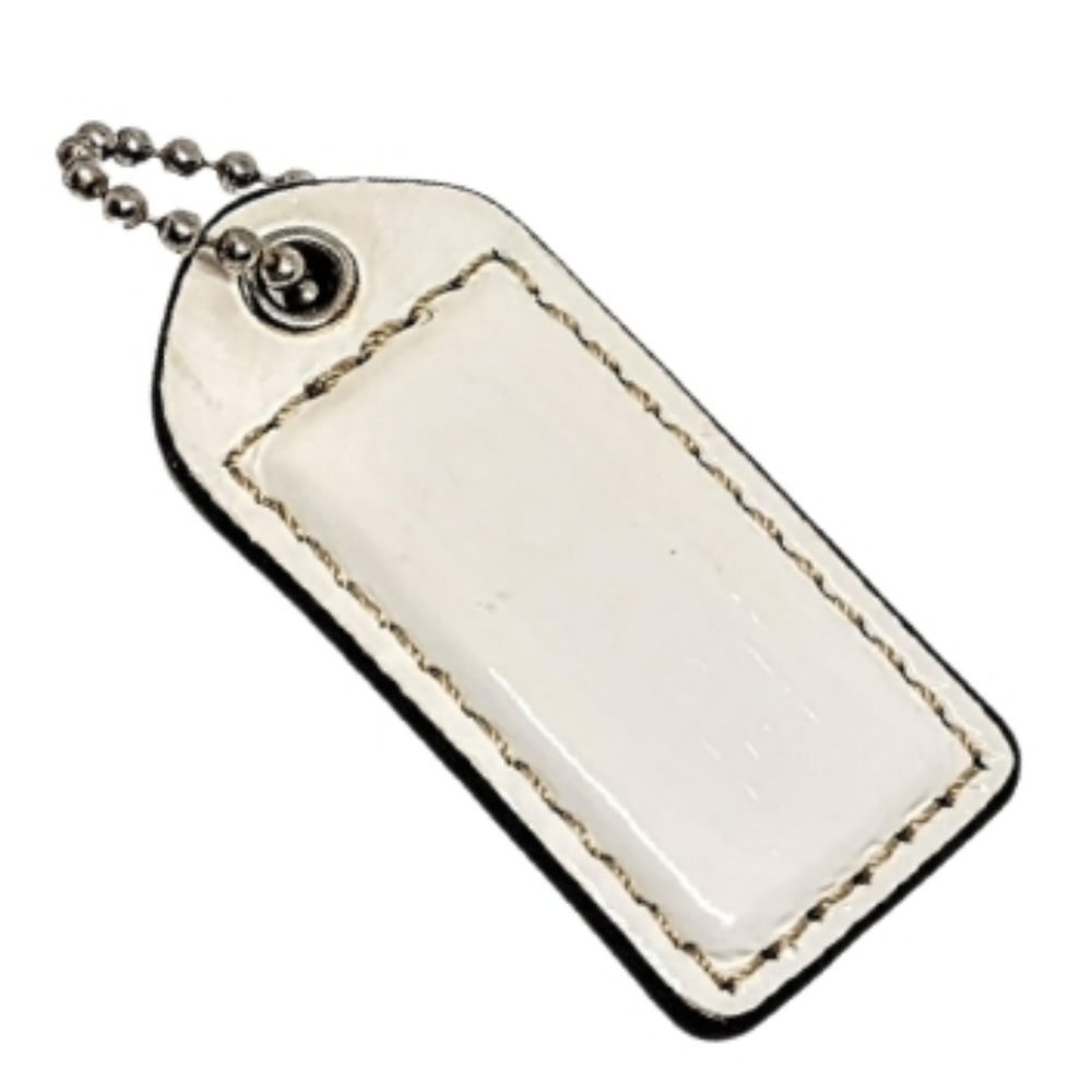🤍 2" Coach Winter White Patent Leather Hang Tag Bag Fob Charm Keychain Y2K